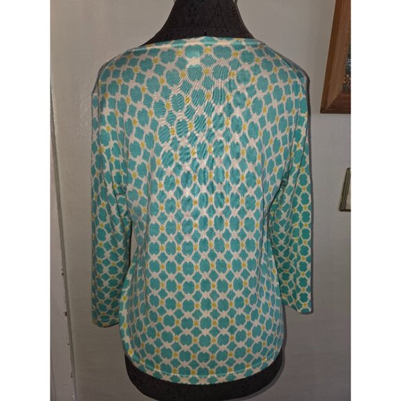 Garnet Hill Womens Button-Up Cardigan Sweater M 100% Merino Wool Aqua & Yellow - Picture 2 of 7